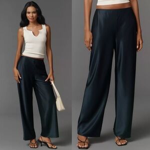 Reformation Gale Satin Mid Rise Bias Pant in Midnight XL